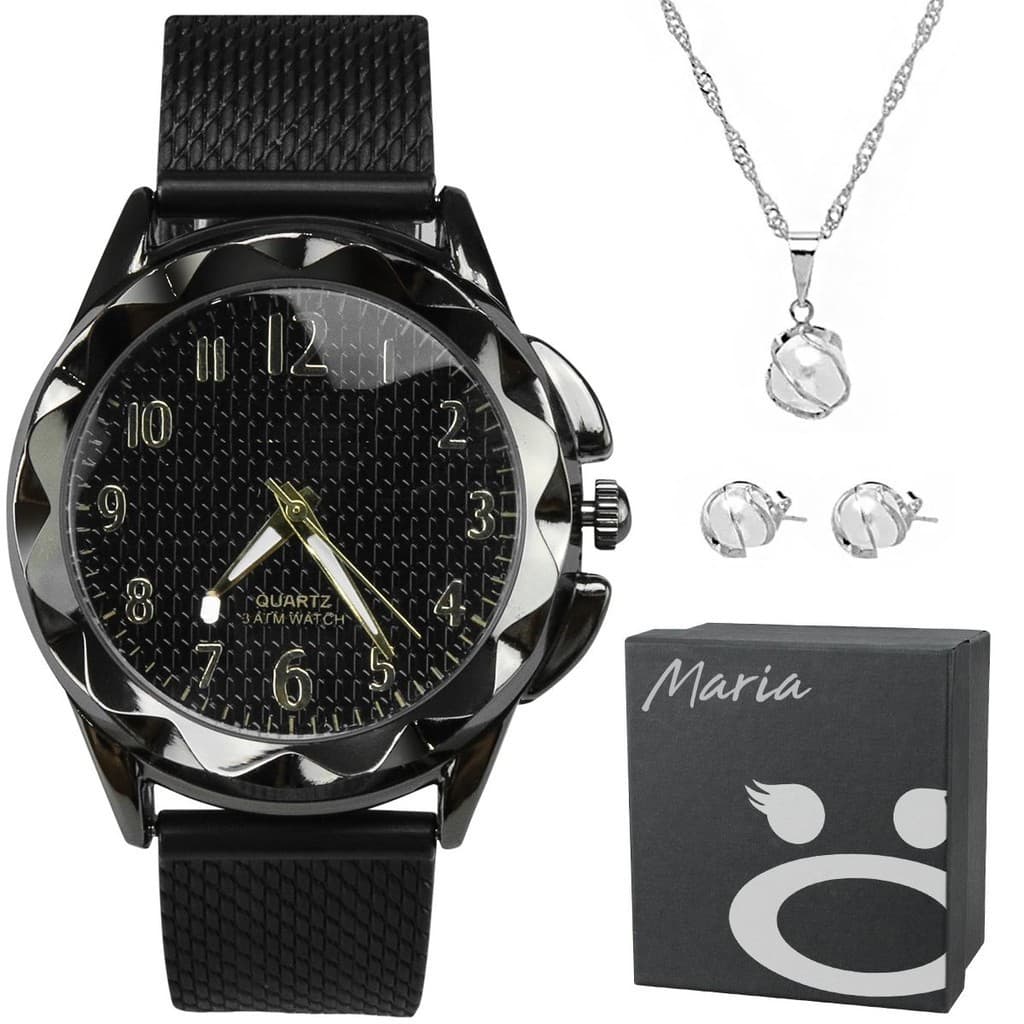 Relogio feminino prova dagua aço inox + pulseira + colar coração moda resistente qualidade premium
