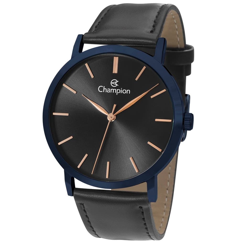 Relogio Masculino Original CN20677D Pulseira De Couro Preto Bisel Azul Champion Original