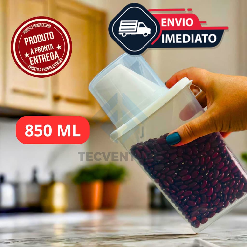 Pote Hermético 850ml com Copo Medidor – Armazene e Dose Seus Mantimentos com Praticidade!