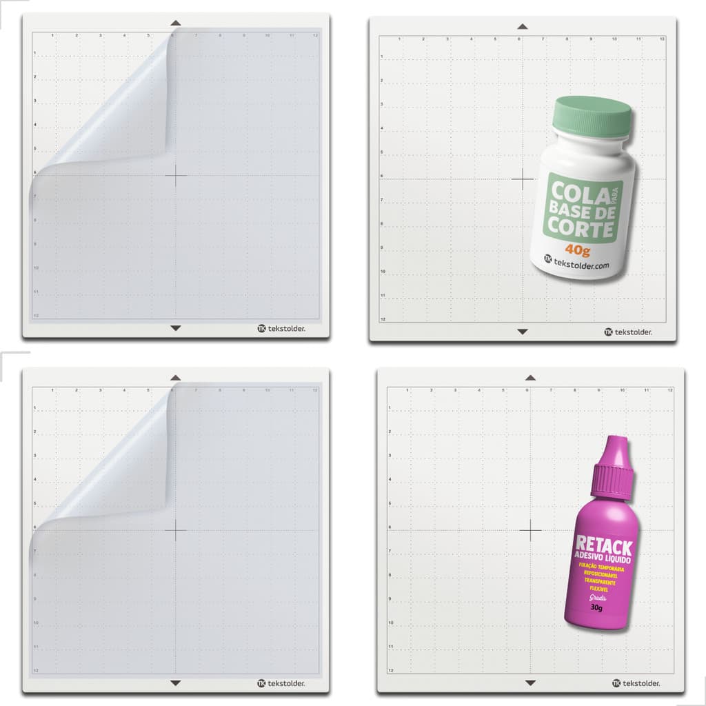 4 Base TK 30x30 Para Silhouette 2 Com Cola + 2  Sem Cola + Refil 1 Suave e 1 Forte + 2 Liner Extra