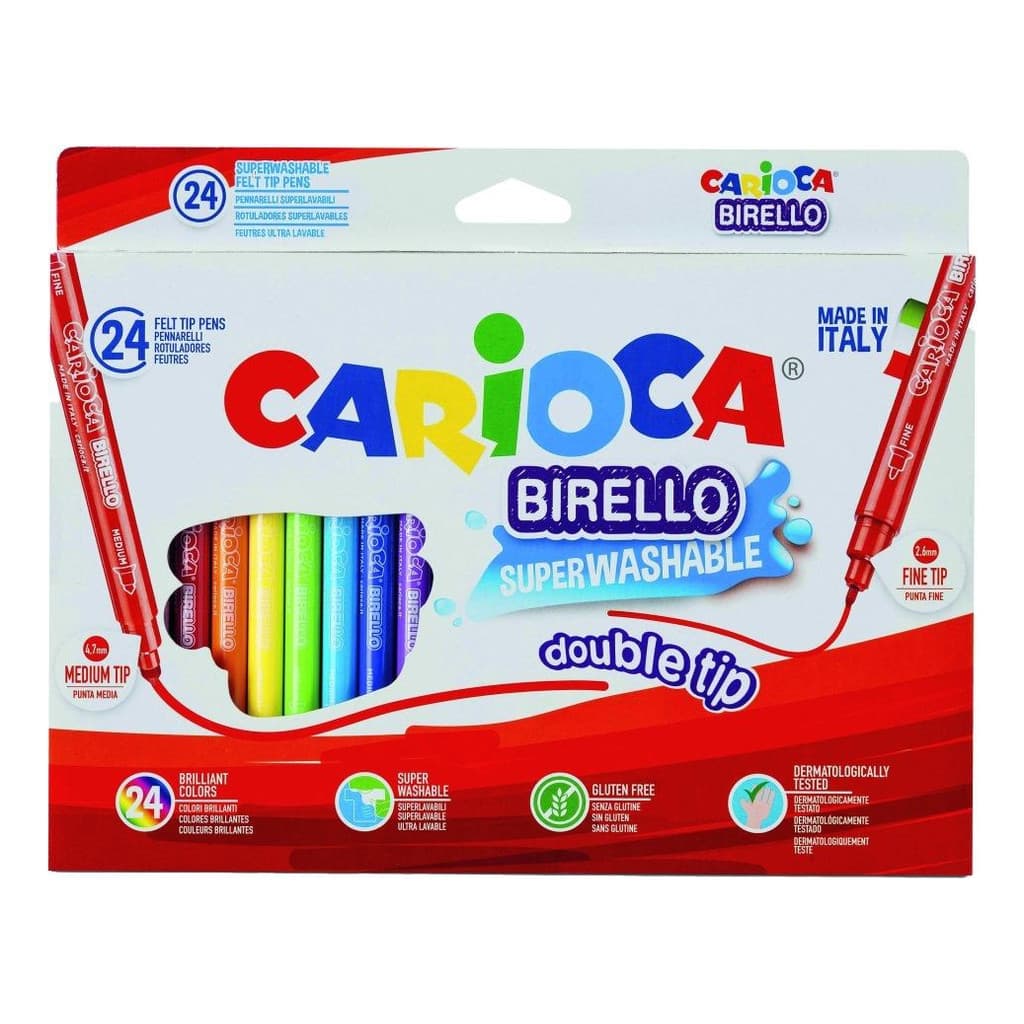 Caneta Hidrográfica Carioca Birello Ponta Dupla 24 Cores