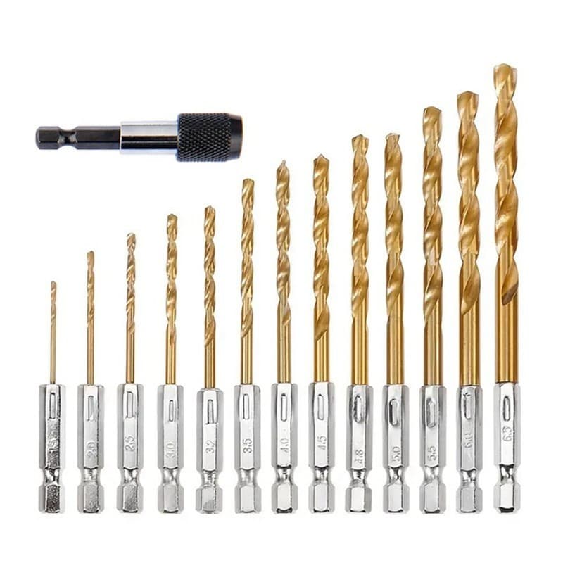 Conjunto Brocas Helicoidais Titânio Hex Haste HSS Mudança Rápida Adatper Madeira Plástico Metal Liga