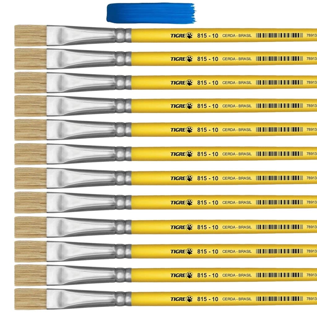 Kit Com 12 Pincéis Chato 815 - 10 Tigre ( Linha Amarela )