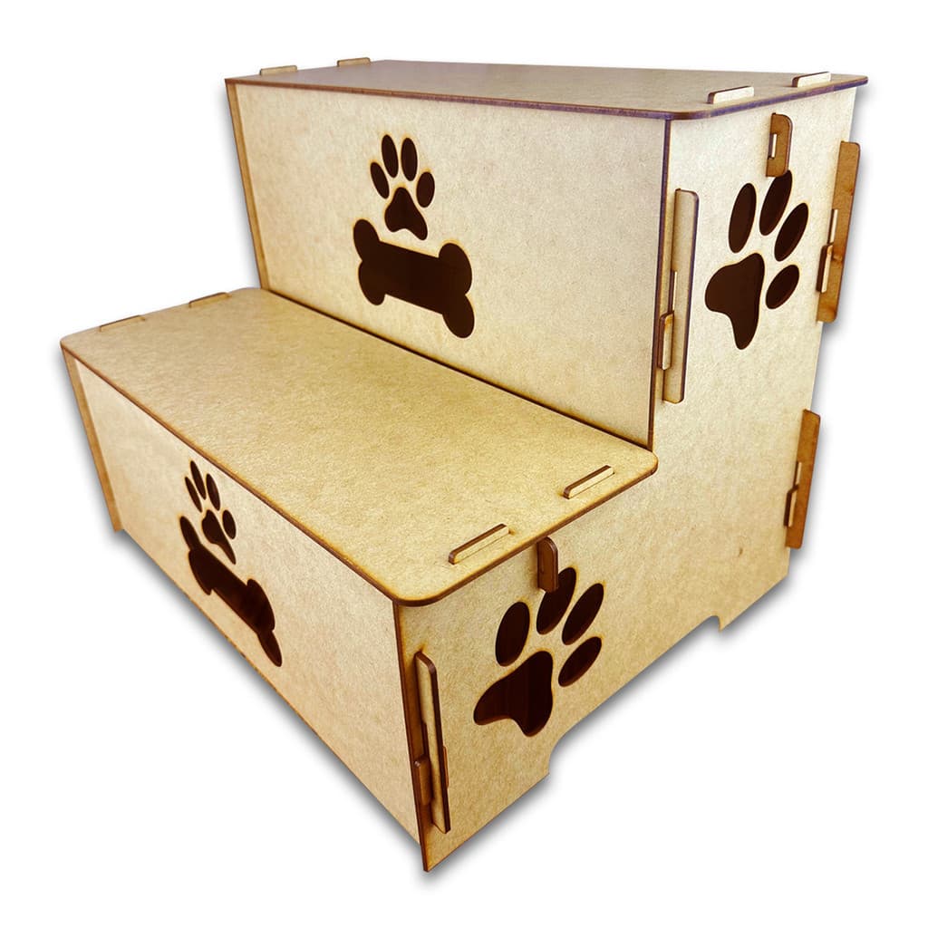 Escada Pet P/ Cama Madeira 2 Degraus P/ Cachorro E Gato 30cm