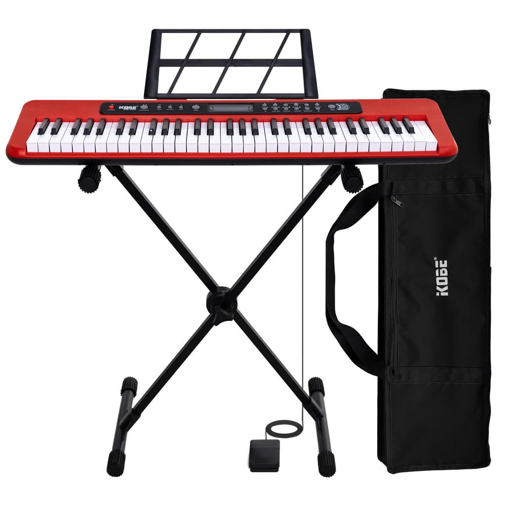 Kit Teclado Musical Kobe KB-300 5/8 61 Teclas com Sensibilidade ao Toque Indicado Iniciantes