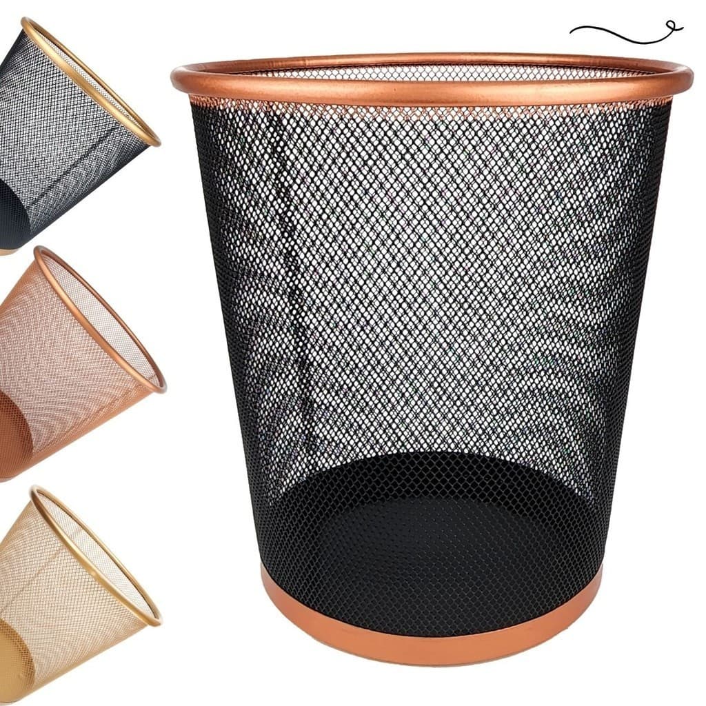 Lixeira Para Escritório Quarto Loja 10L Preto Black Rose, Black Gold, Rose Gold, Dourado