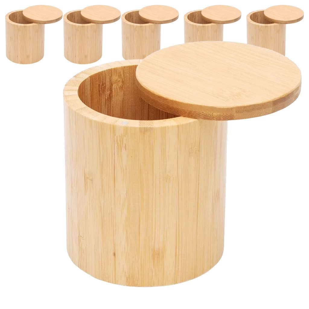 Kit 6x Potes Multiúso de Bambu Com Tampa Cozinha Mantimentos Sal Açucar Café