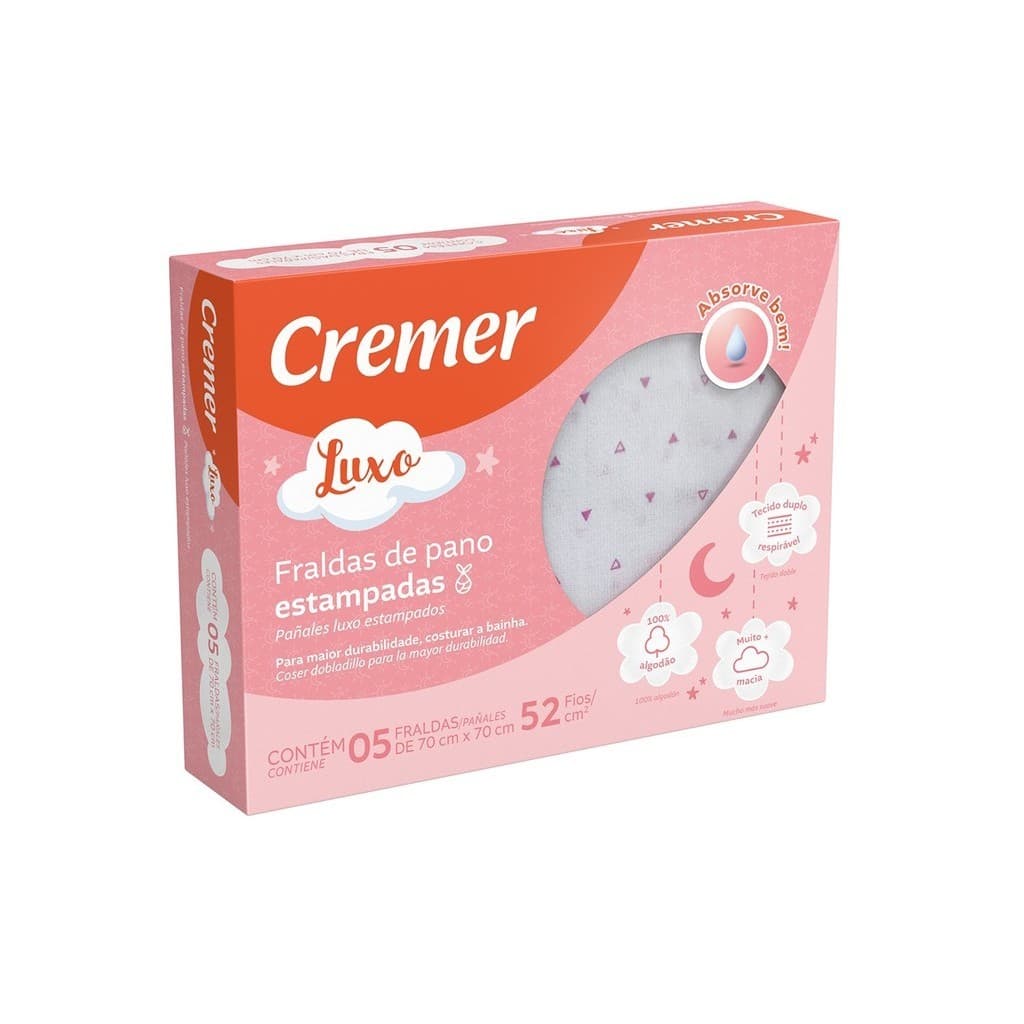 Fraldas de Pano Luxo Estampada Rosa 5 Unidades Cremer