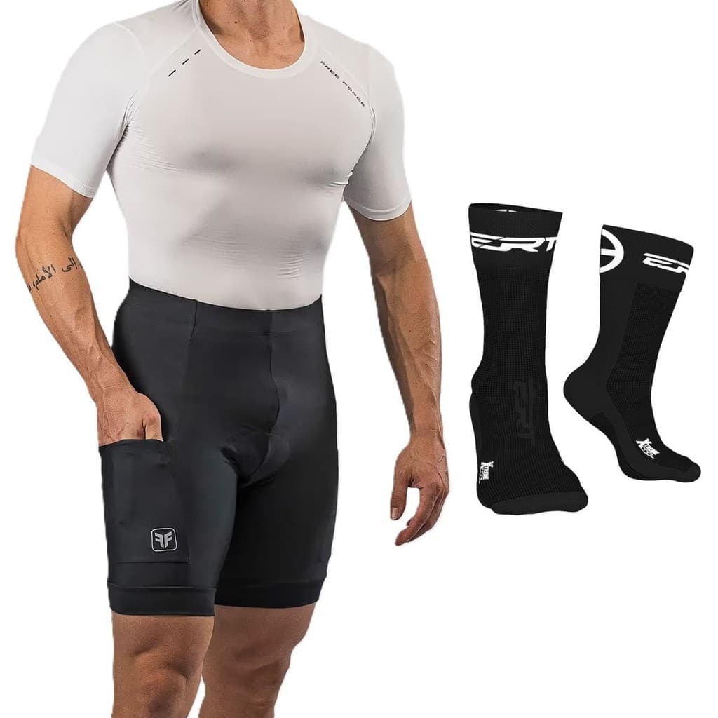 Bermuda ciclismo masculino Free Force Basic c/ bolsos original + meia