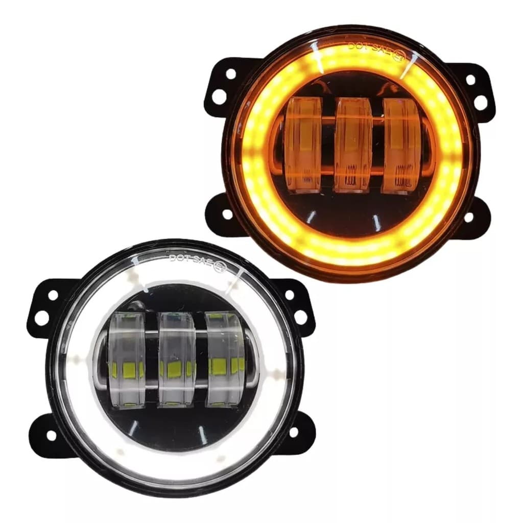 Par Farol de Milha Completo de Led Angel Eyes 4 Polegadas Drl Seta Branca Ambar