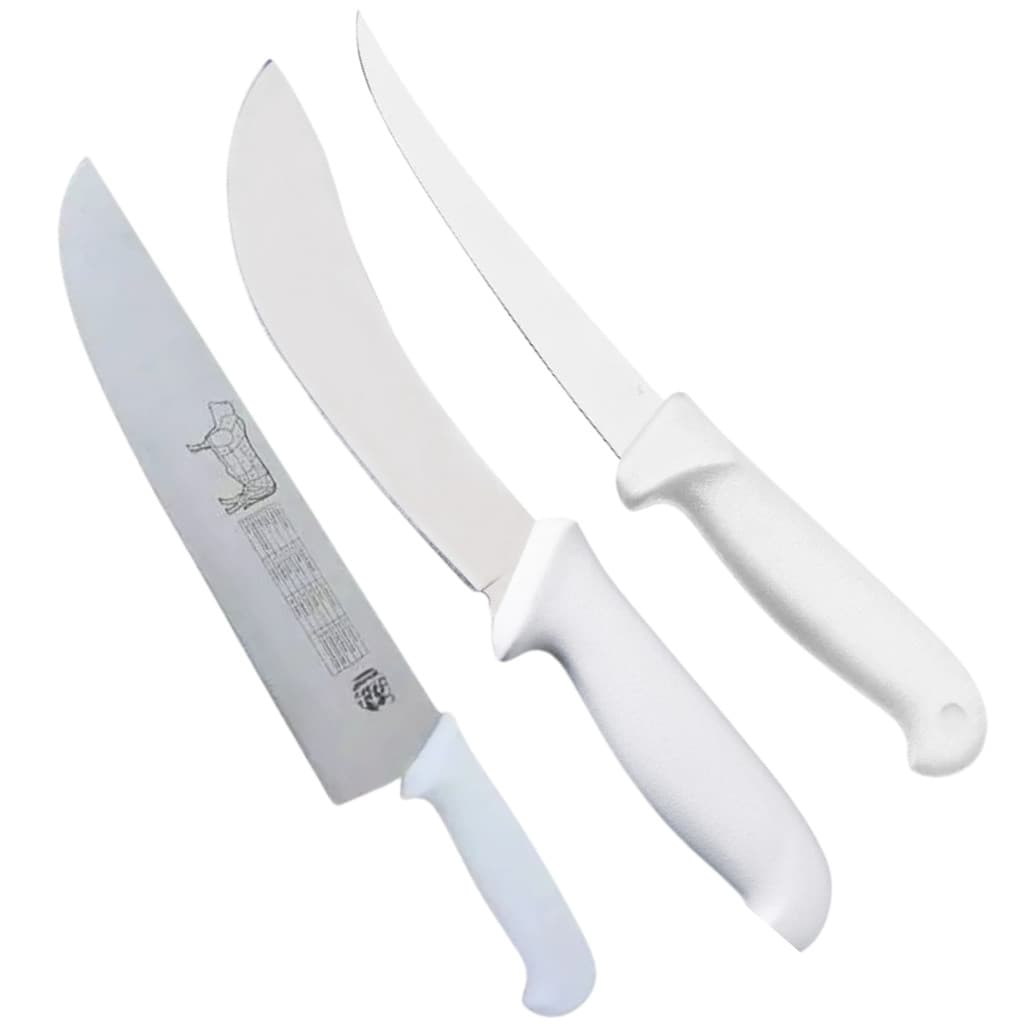 Kit Jogo de Faca Açougue Profissional Faca de Carne Desossa Tira Couro Churrascaria