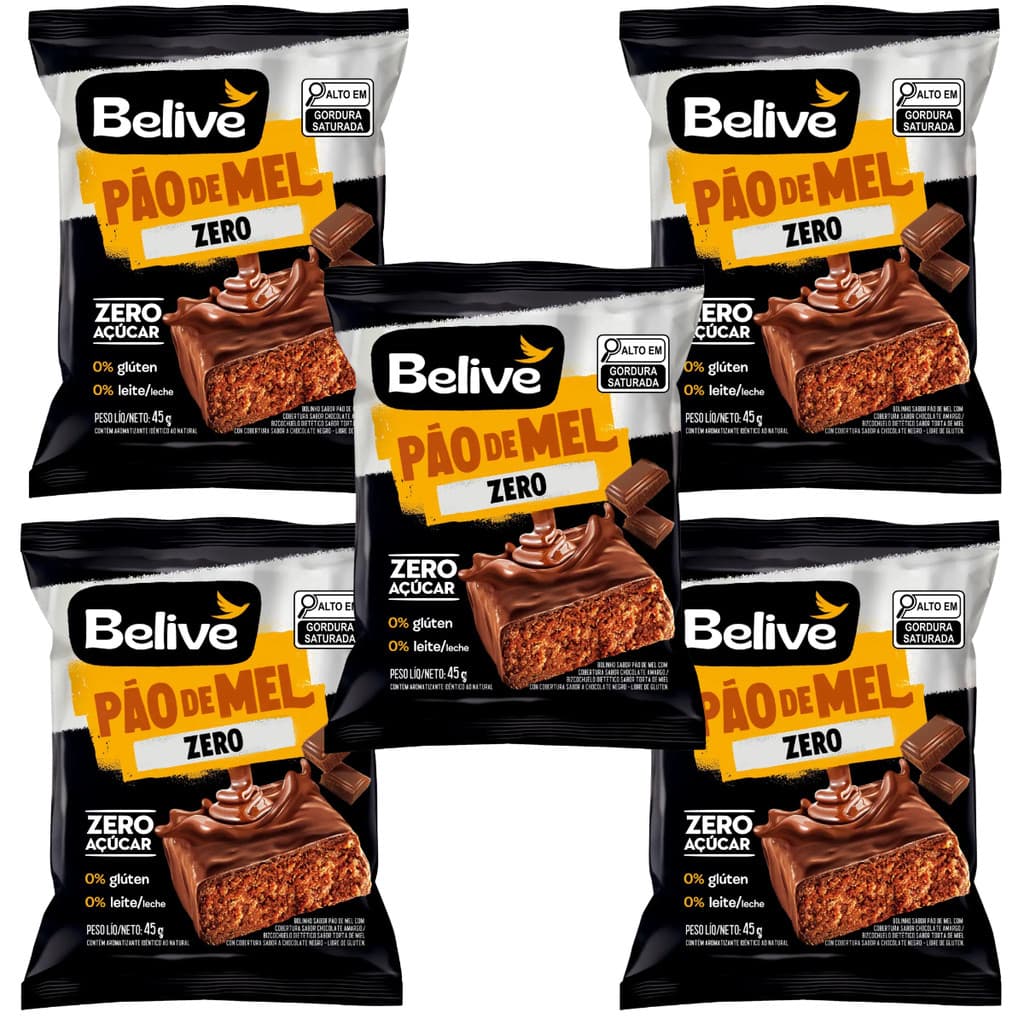 Kit 5 Pão de Mel Original Zero Açucar Sem Glúten 45g Belive