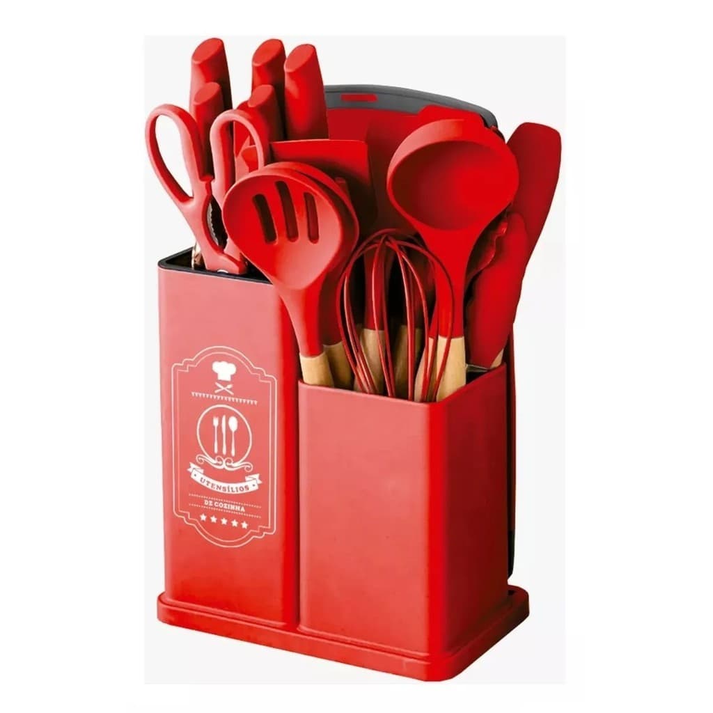 Conjunto 19 Peças Utensílios Kit Cozinha Silicone Califórnia