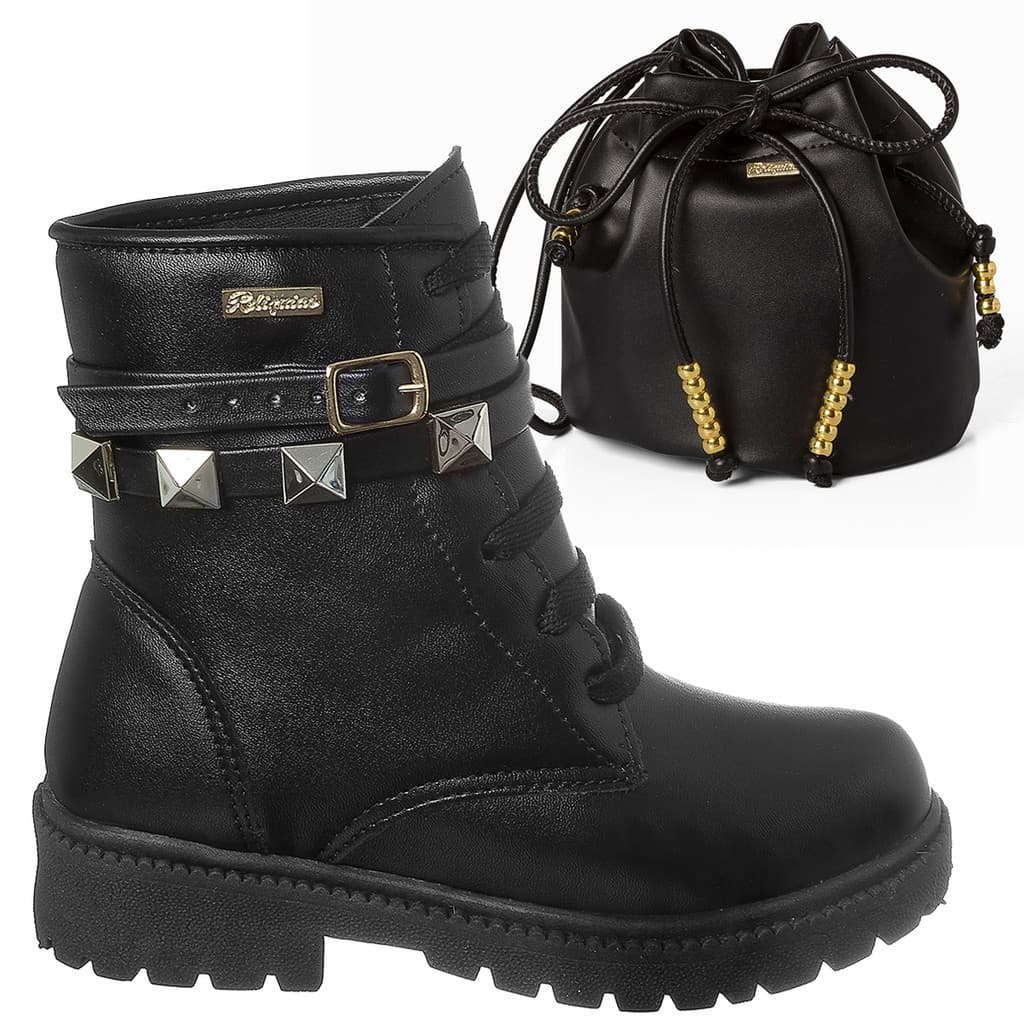 Bota Infantil Feminina Coturno Urbano com Bolsa e Cinto Pirâmide Menina Feminino