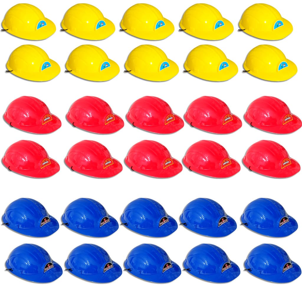 Kit 10 Capacete Infantil Bombeiro Engenheiro Policia Brinquedo Profissões