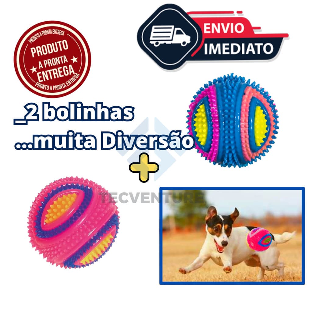 Kit C/ 2 Bolas de Vinil com Apito para Pets - Cores Variadas, 6,5 cm