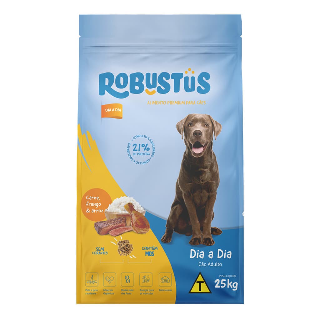 Ração Premium Cachorro Cães Linha Dia A Dia Adulto 25kg Arroz Carne Frango Ômega 6 Yucca Robustus