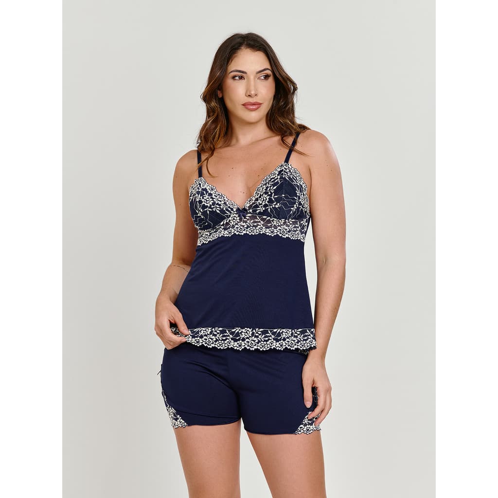 Pijama Baby Doll Feminino de Microfibra com Renda Bordada - Confortável e Estiloso Sem Bojo e Com Regulagem