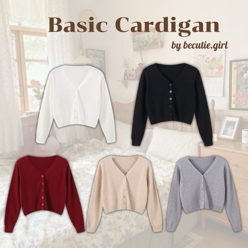 Cardigan de malha curto feminino cintura alta mais magro olhar manga longa com decote em V básico pequeno jaqueta