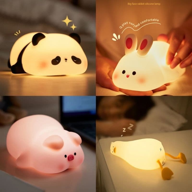 Luminária Mesa Silicone Touch Lâmpada Noturna Abajur Fofo Led Coelho Unicórnio Dinossauro Pato Panda