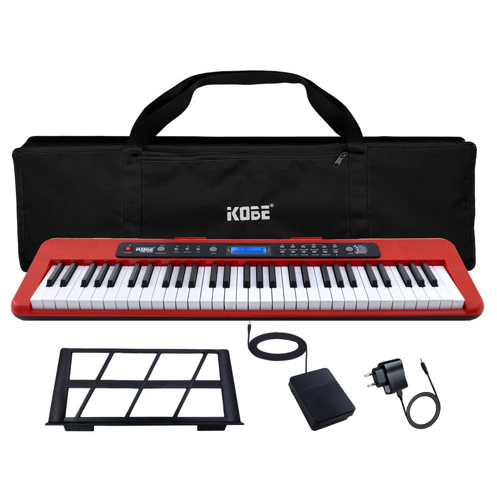 Kit Teclado Musical Kobe KB-300 5/8 61 Teclas Sensitivas ao Toque com Pedal Sustain e Capa