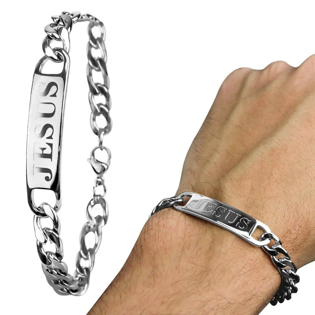 Pulseira prata aço inox religiosa jesus cristo masculina qualidade premium moda masculina religiosa