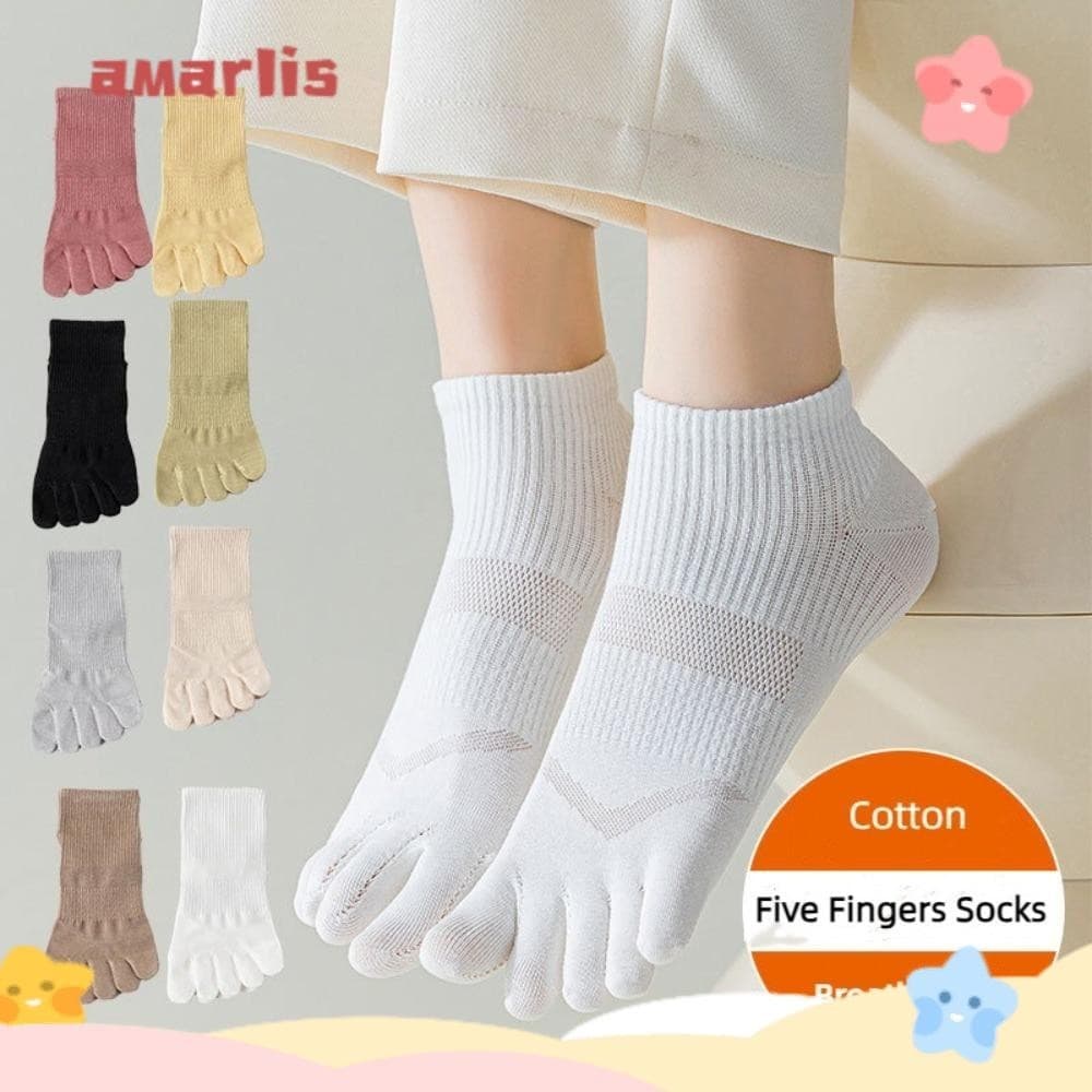 AMARLIS 1 Par De Meias Com Cinco Dedos , Antiderrapantes Separados , Femininas De Algodão Respirável