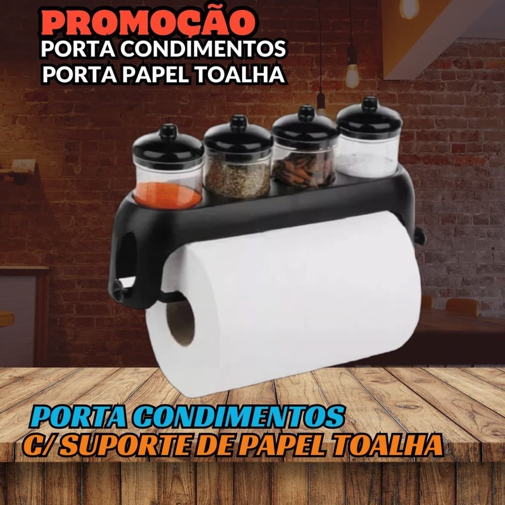 Conjunto 04 Pote Porta Condimento Tempero Prático  Com Suporte de Papel Toalha