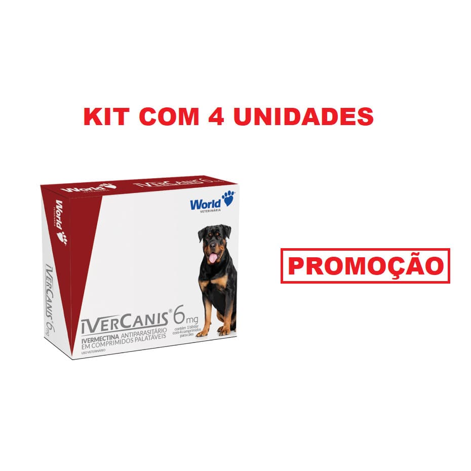 Kit 4 Unidades Remédio Para Carrapato, Pulga e Sarna Ivercanis 6mg 4 Comprimidos World