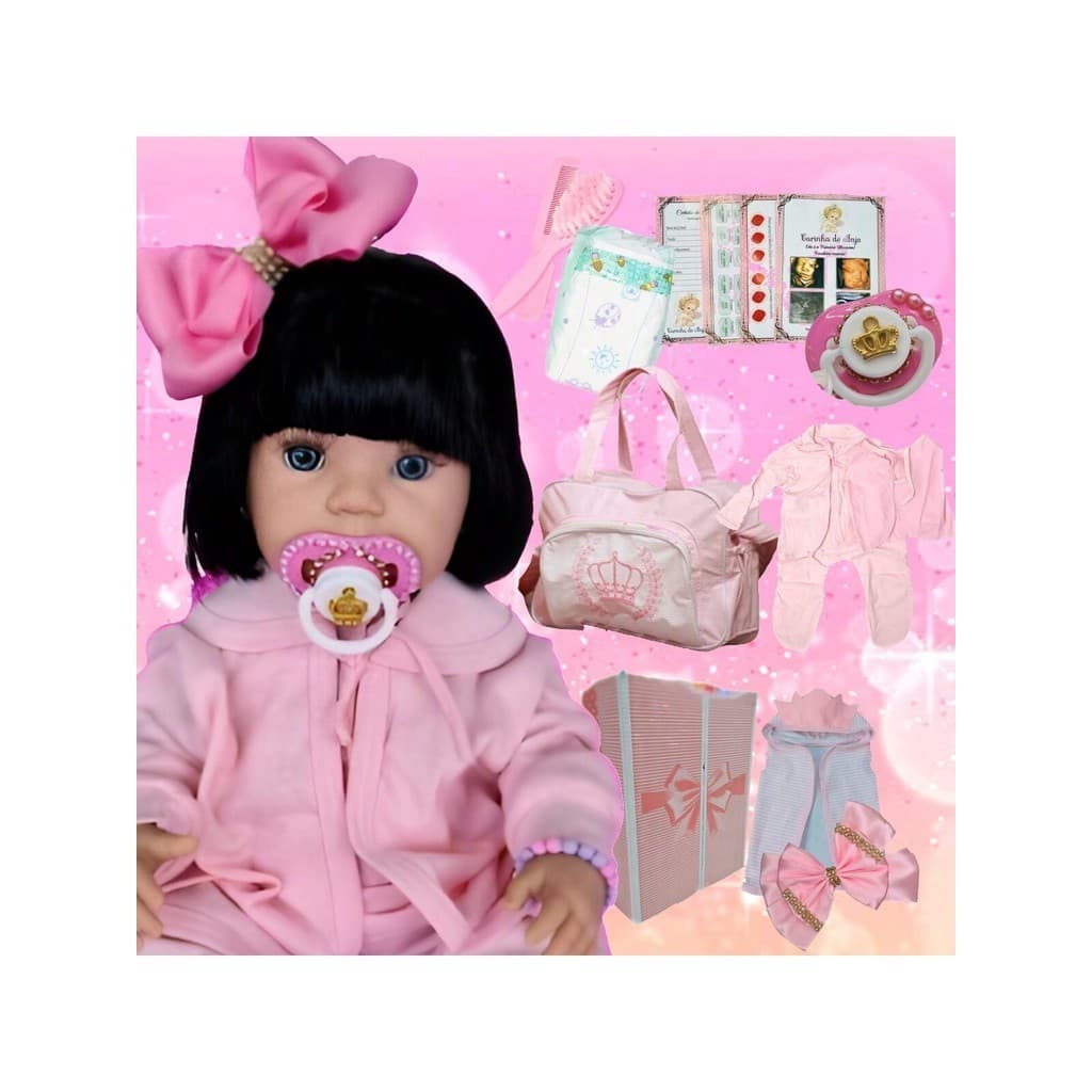 Boneca Bebê Reborn Pode Dar Banho  Realista 22 Itens Morena 100 %Silicone Promoção+ Enxoval Completo Bolsa Maternidade