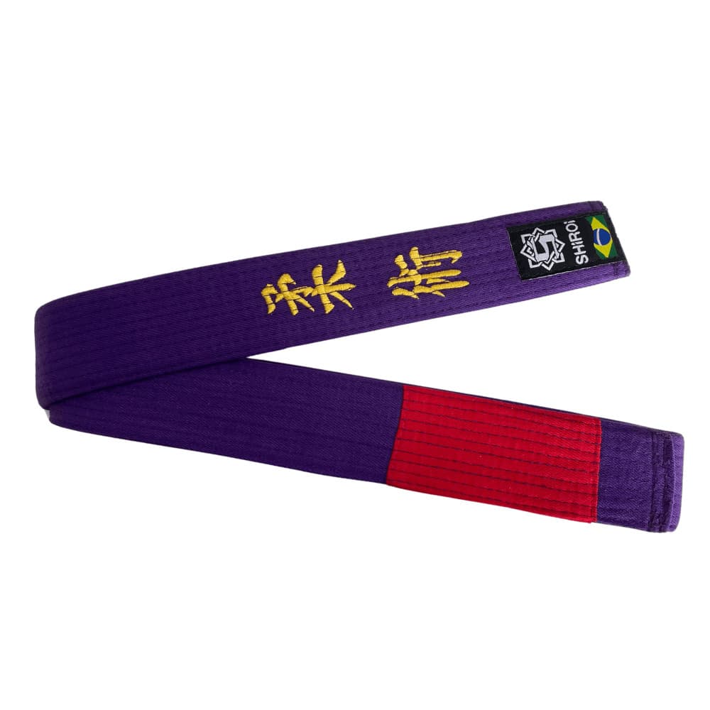 Faixa Jiu Jitsu Shiroi Bordada Especial Roxa Ponta Vermelha