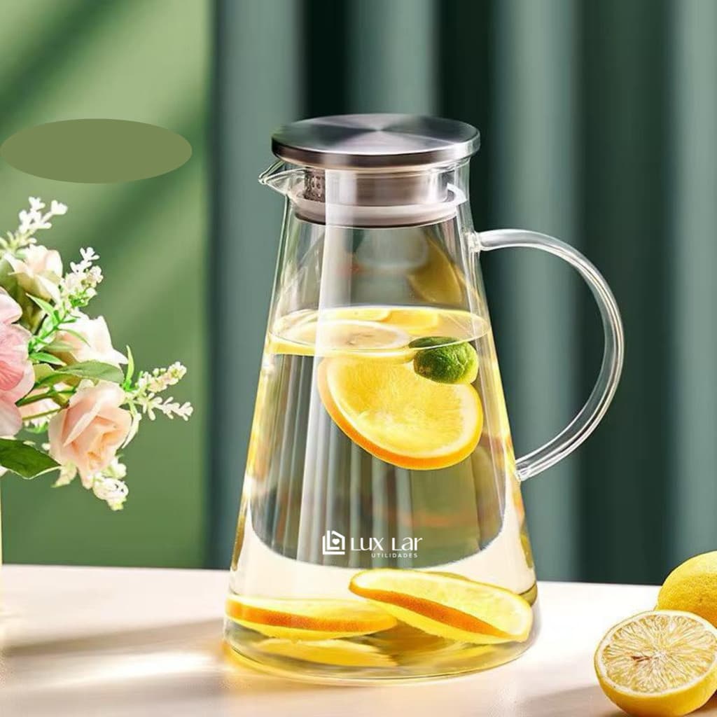 Jarra de Vidro com Tampa Inox Transparente Grande Suco Água Mesa Posta