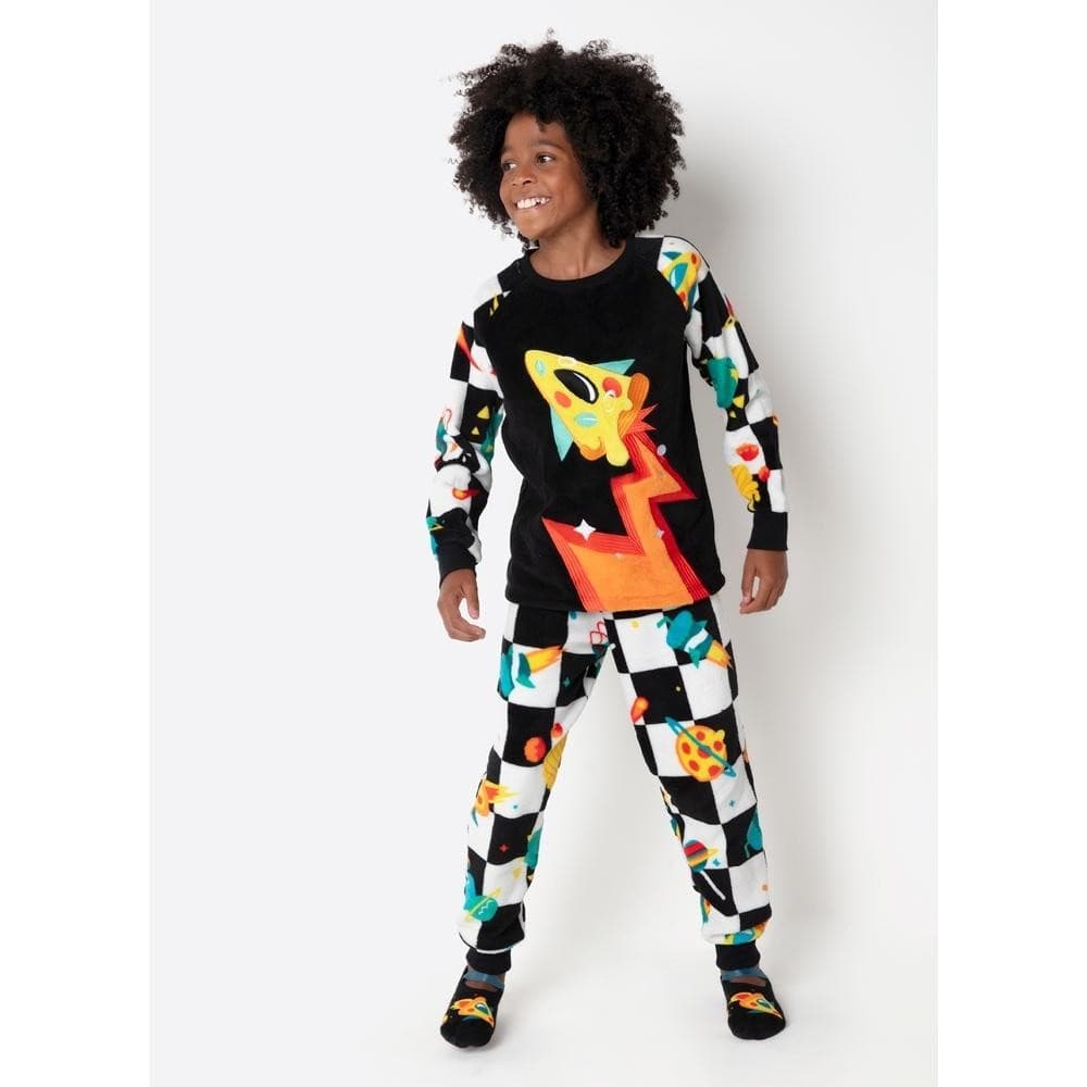 Pijama Infantil Masculino Blusa Manga Longa Soft e Calça Menino 2 Peças Space Food Puket
