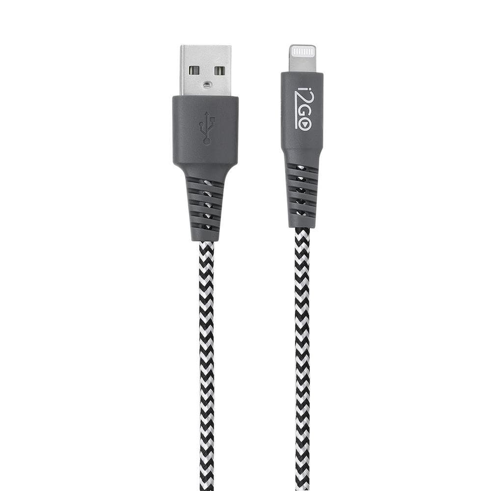 Cabo Lightning i2GO iPhone 5 até 14 Certificado Mfi 1,5m 2,4Ah Preto e Branco