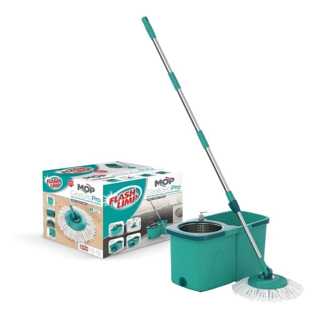 Mop Pró Flash Limp Girátorio Esfregão Inox 360° Com 2 Refil