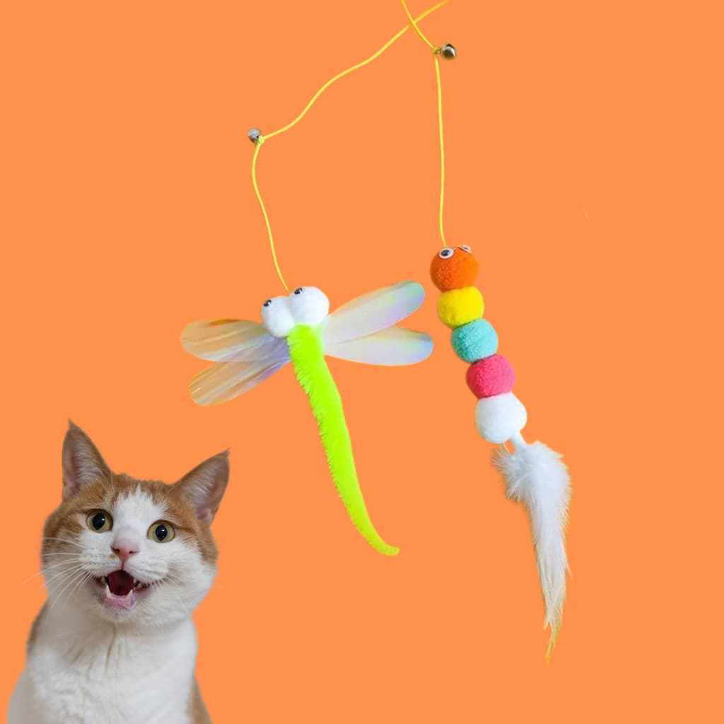 Brinquedo lagarta Pompom para Gato - elástico c/ ventosa de grudar