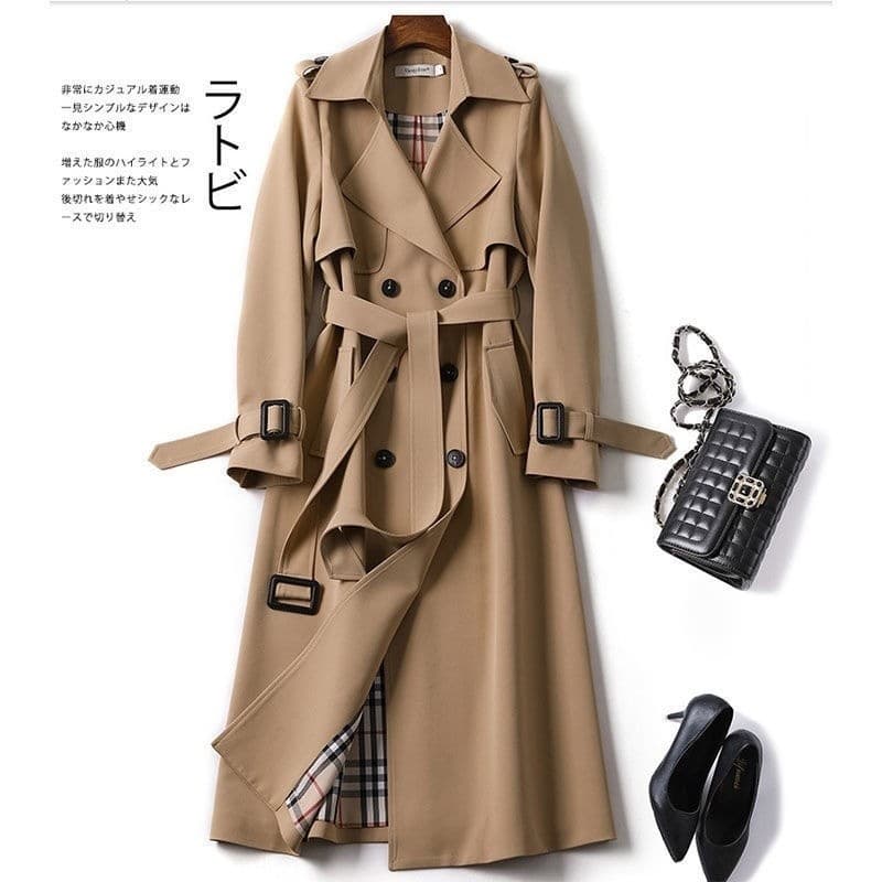 Médio Longo Cáqui trench coat Feminino Outono Inverno Manga Comprida Duplo breasted Blusão Casacos Casuais