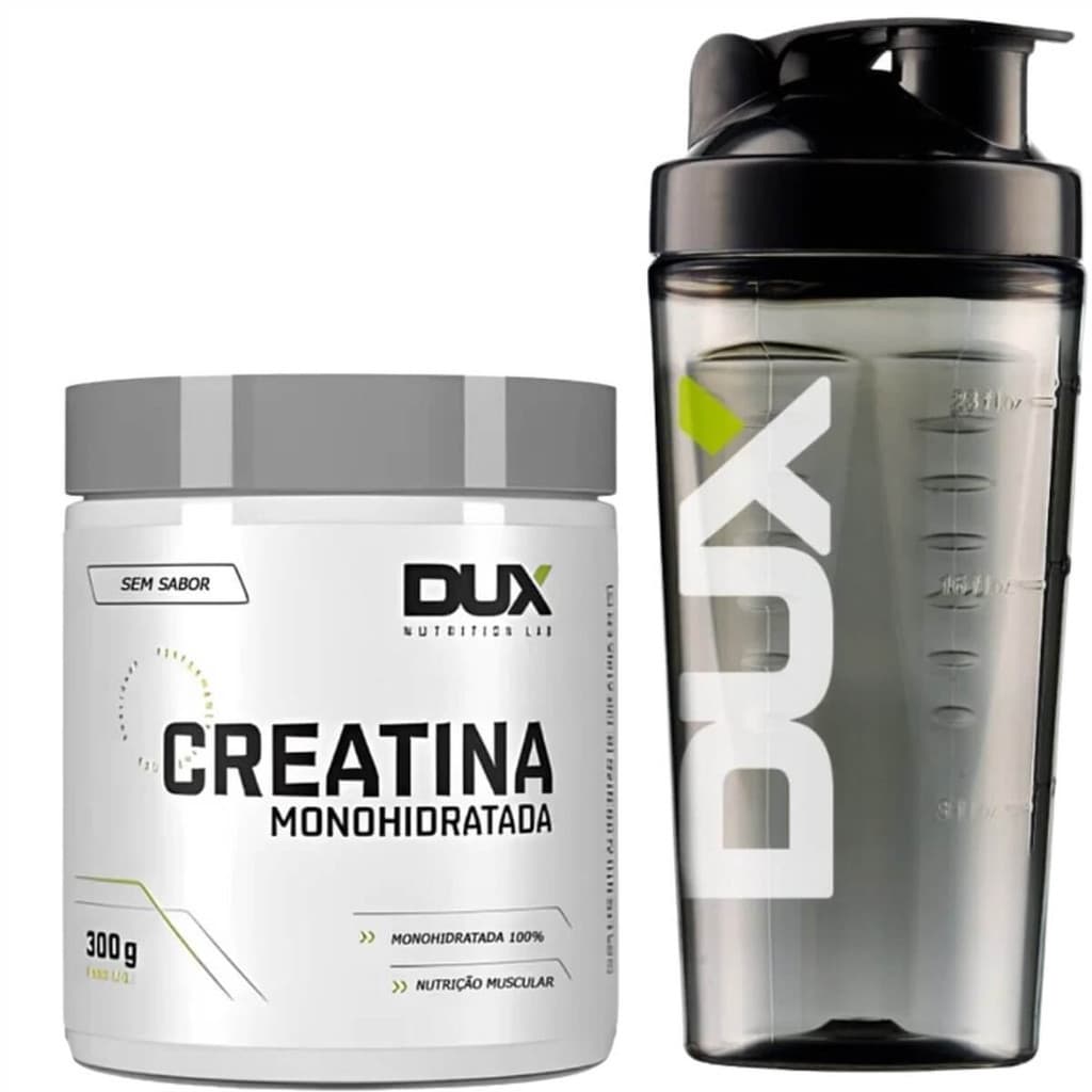 Creatina Dux Nutrition 100% Pura Pote 300g Sem Sabor + Coqueteleira Fumê Dux 800ml