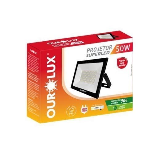 REFLETOR LED SLIM 50W BIV PRETO 6500K OUROLUX