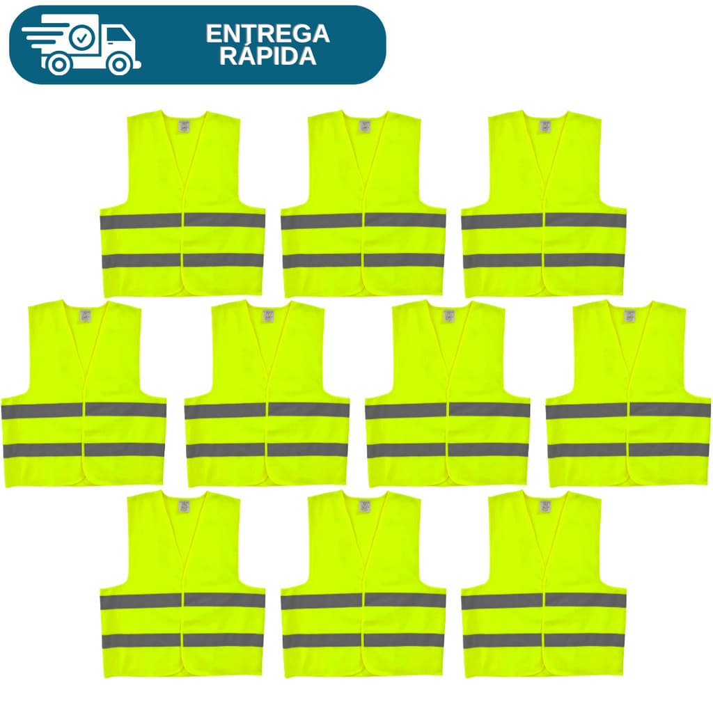 Kit 10 Colete De Segurança Refletivo Sinalização Fechamento Tipo Blusão P/ Obras Rodovias
