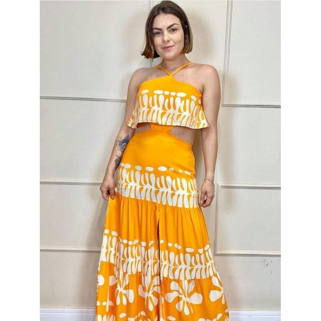 Vestido Longo Com Babado E Fenda Boho Chic PRIMAVERA/VERÃO
