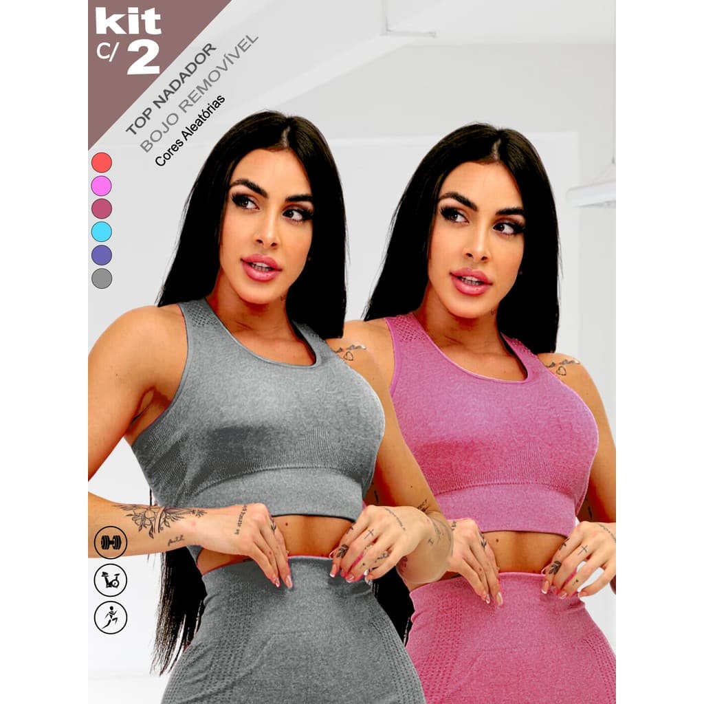 Kit c/ 2 Top Nadador Cropped Academia Fitness Casual Dia Dia Treino Esporte Leve e Fresquinho