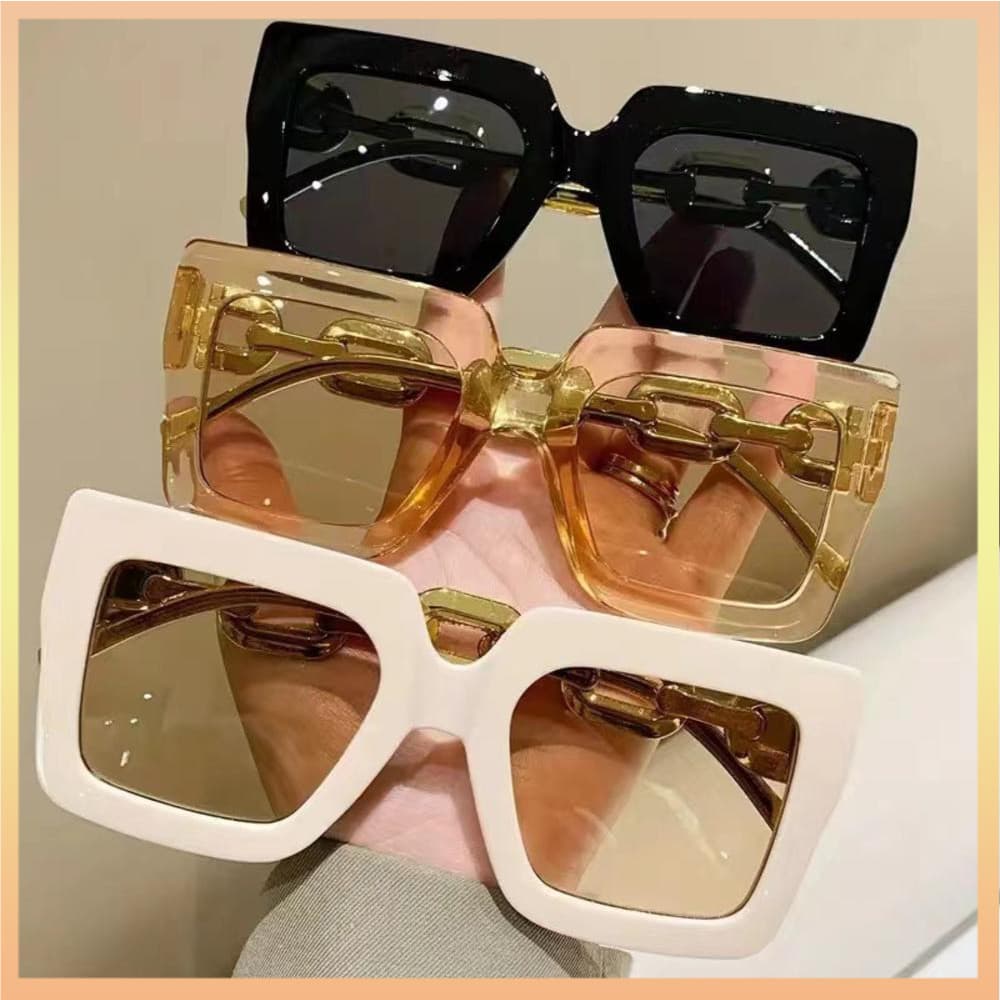 Nova Moda Feminina Óculos De Sol Oversized Quadro Feminino Marca Designer Quadrados UV400 Perna Dourada