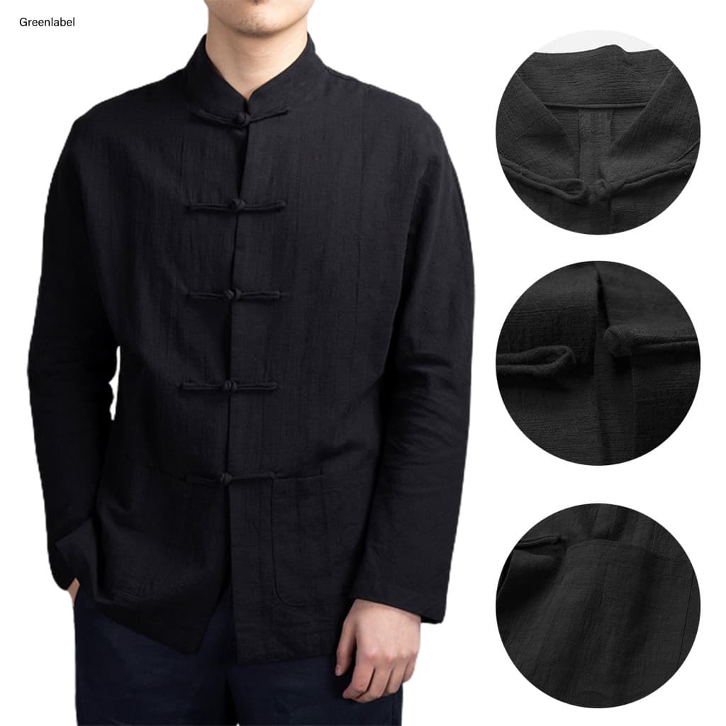 Camisa de manga longa leve e respiratória colar mandarino de homens chinês Kung Fu Tai Chi topo, Tang asiático