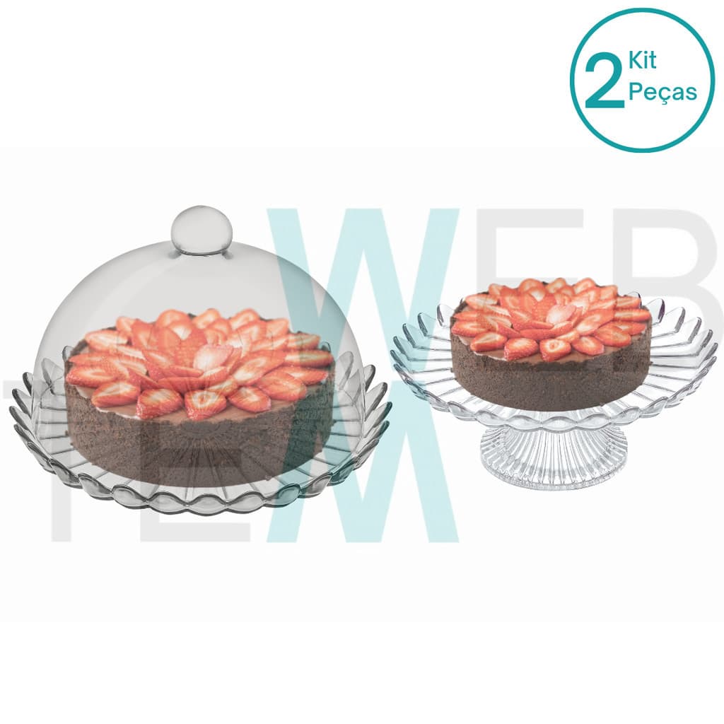Conjunto Boleira de Vidro Sem Pé e Prato para Bolo com Pé Pétalas de Jasmin Vitazza: Suporte Para Bolo, Doces, Decoração, Mesa Posta Sustentável