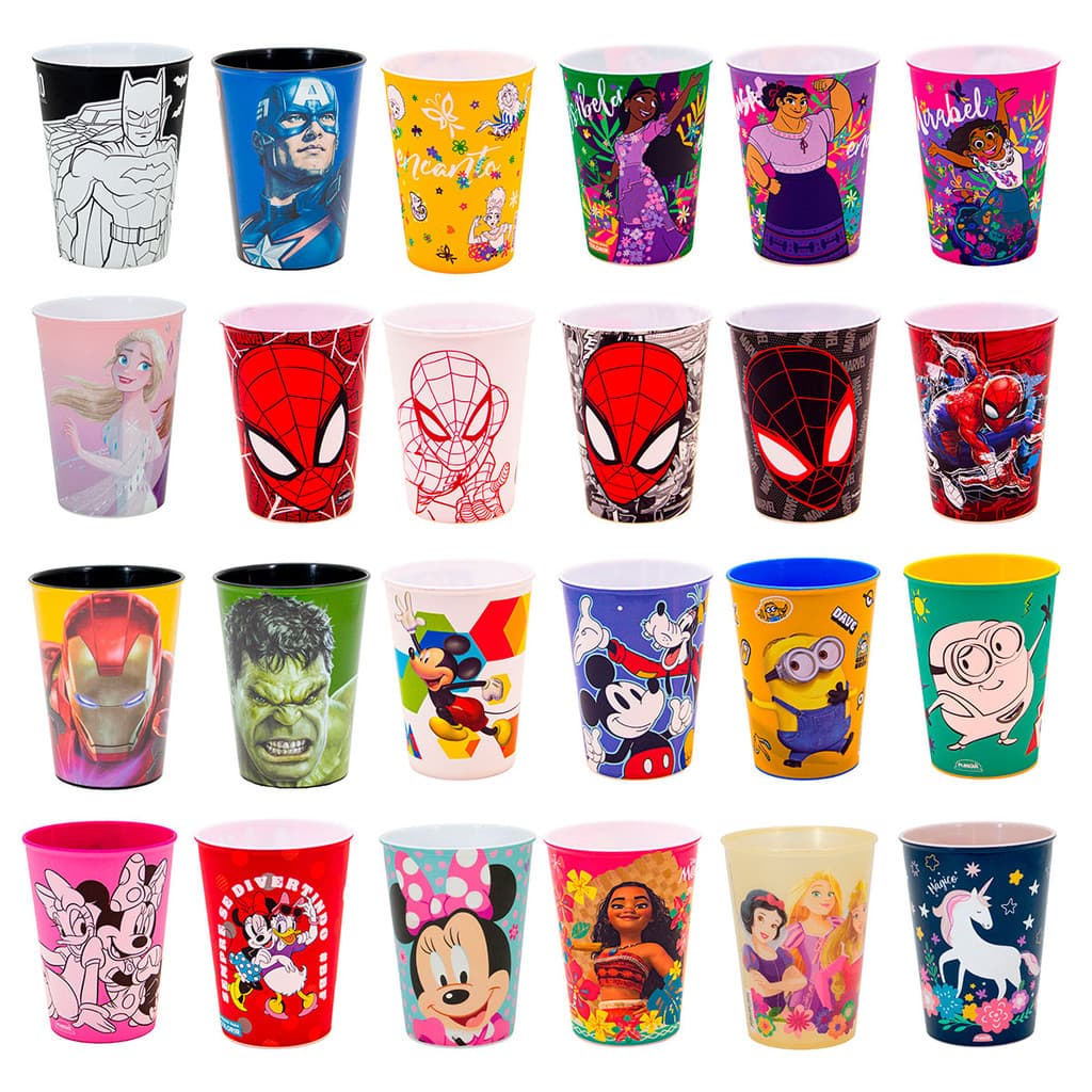 Copo Infantil de Plástico 320 ml Personagens Heróis e Princesas
