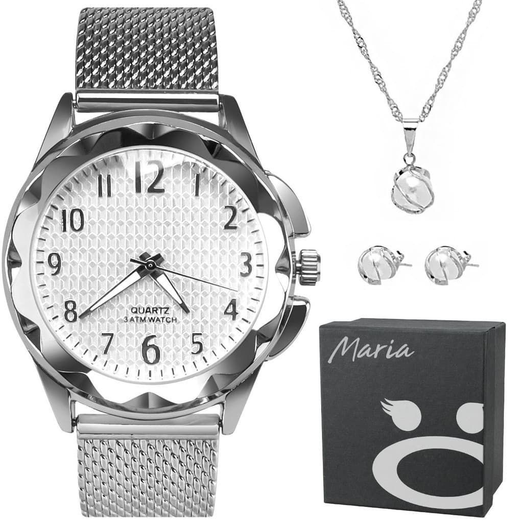 Relogio feminino prova dagua aço inox + colar + pulseira coração resistente presente moda silicone