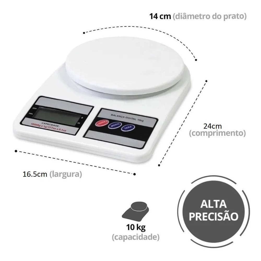 Balança Cozinha Até 24CMx16,5CM 10KG Digital De Precisão Cozinha Até 10KG Nutrição E Dieta Balança Portatil Utensílio