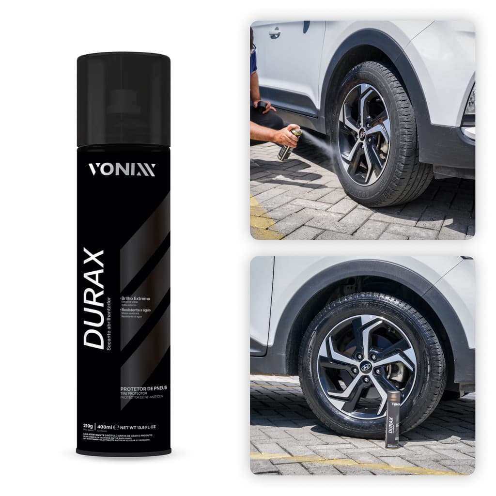 Durax Pretinho Em Spray Aerossol 210g Para Pneu Brilho Intenso E Duradouro Resistente A Água Vonixx