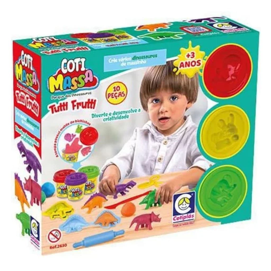 Brinquedo Massinha Massa de Modelar Atóxica Tutti Frutti Molde Animais Parque Dinossauros Cotiplas
